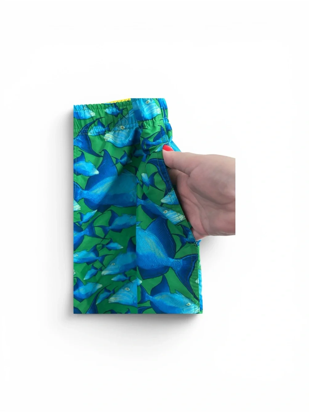 Polo Ralph Lauren Green & Blue Fish-Print Swim Trunks Y2K Mens M Mesh Lined